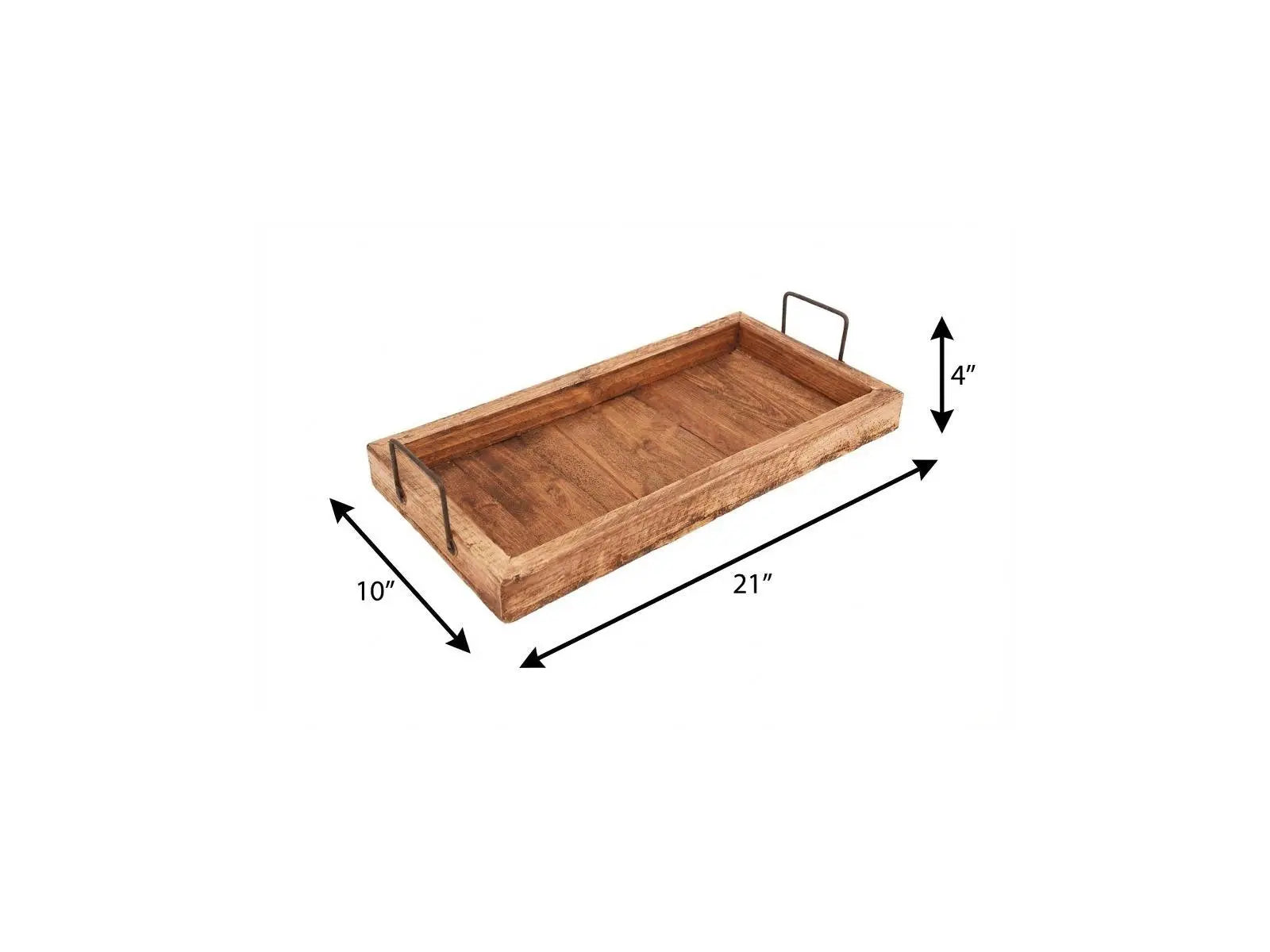 21" Natural Solid Wood Handmade Serving Tray With Handles Homeroots Kitchen & Dining
