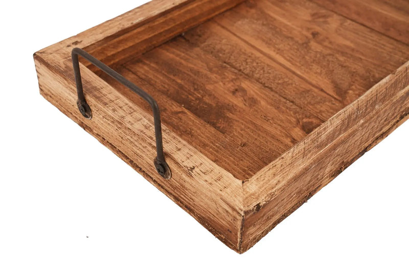 21" Natural Solid Wood Handmade Serving Tray With Handles Homeroots Kitchen & Dining