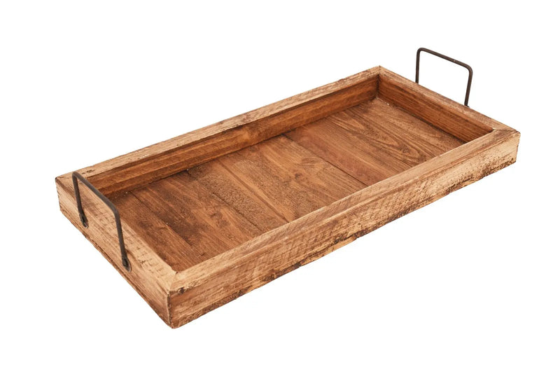 21" Natural Solid Wood Handmade Serving Tray With Handles Homeroots Kitchen & Dining