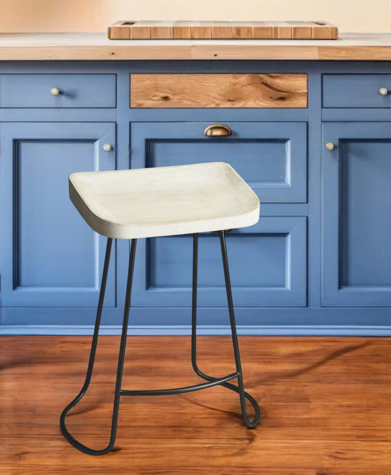 21" Off White and Black Manufactured Wood and Iron Backless Counter Height Bar Chair Homeroots Living Room