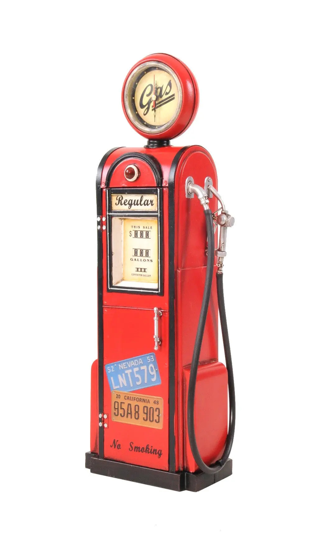 21" Red Metal Hand Painted Gas Pump Clock Sculpture Homeroots Home Decor