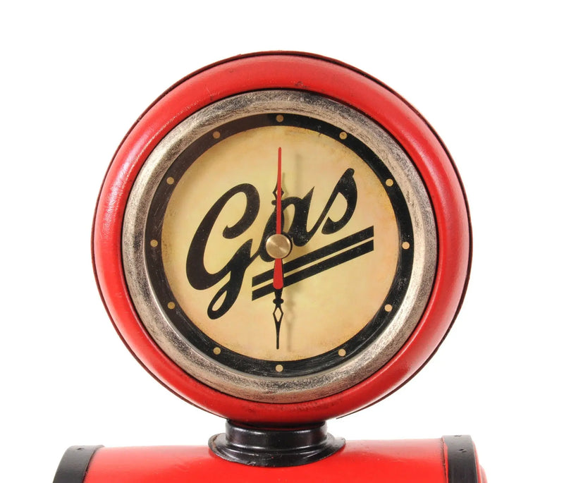 21" Red Metal Hand Painted Gas Pump Clock Sculpture Homeroots Home Decor