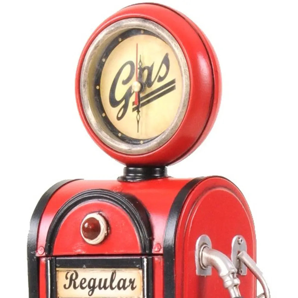 21" Red Metal Hand Painted Gas Pump Clock Sculpture Homeroots Home Decor