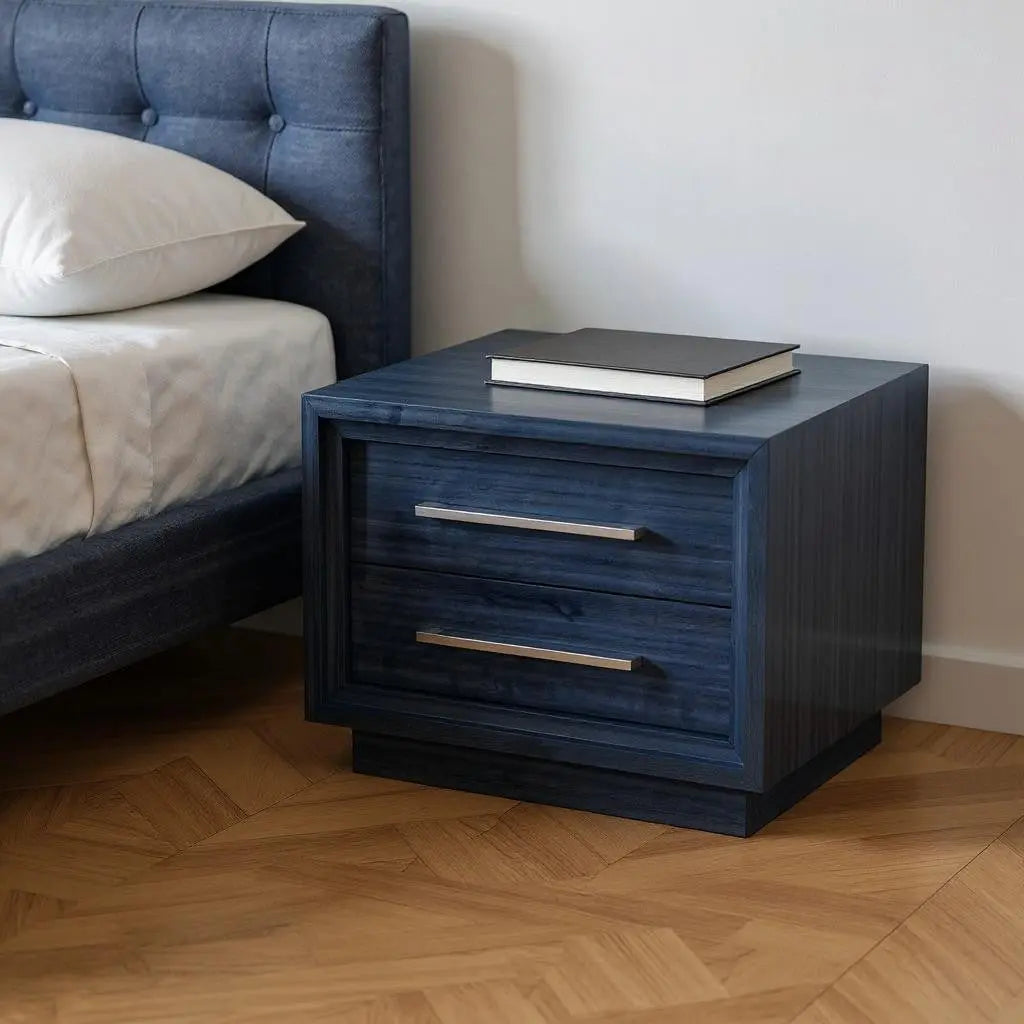21" Sapphire Blue Wood Two Drawer Nightstand Homeroots Bed & Bath