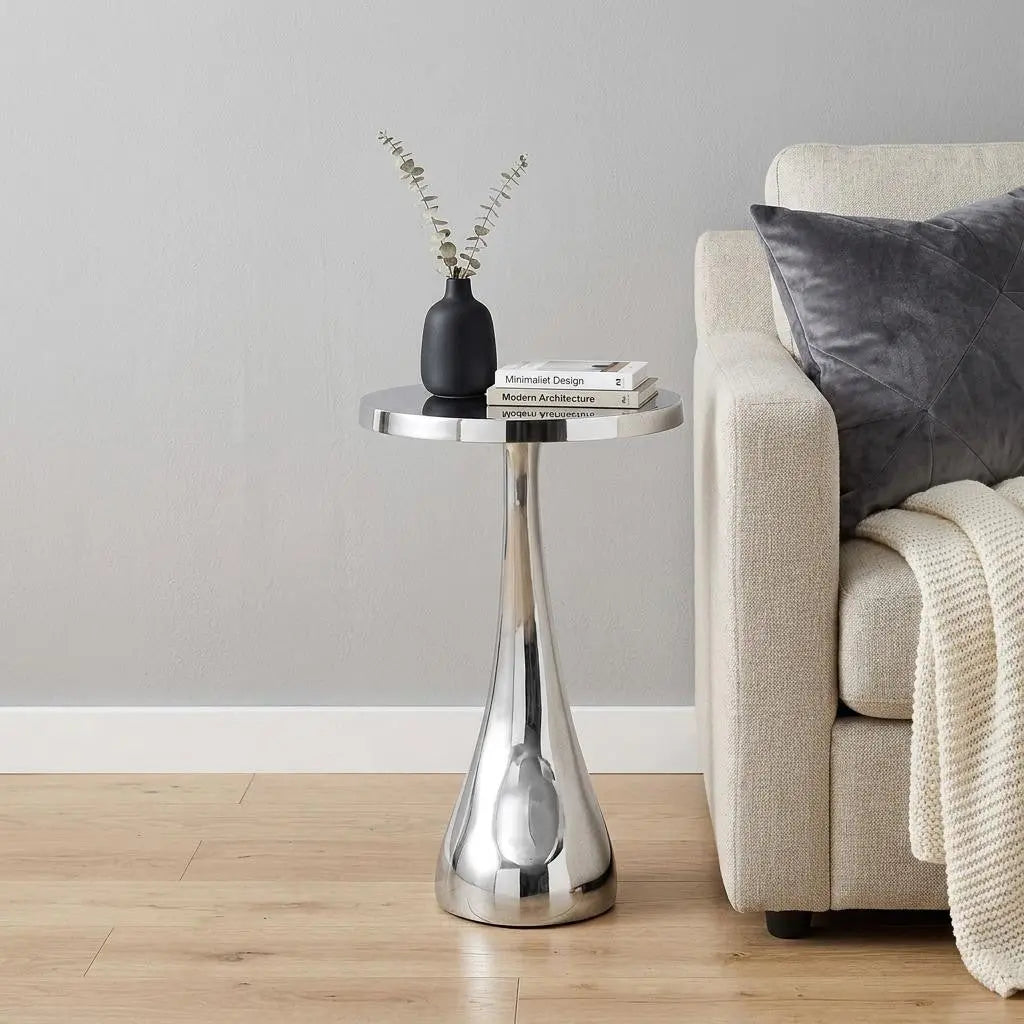 21" Silver Aluminum Round Abstract End Table Homeroots Living Room