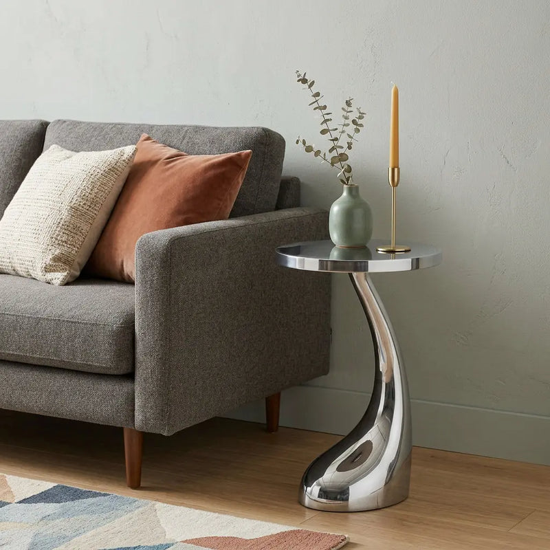 21" Silver Aluminum Round Abstract End Table Homeroots Living Room