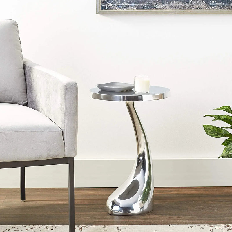 21" Silver Aluminum Round Abstract End Table Homeroots Living Room
