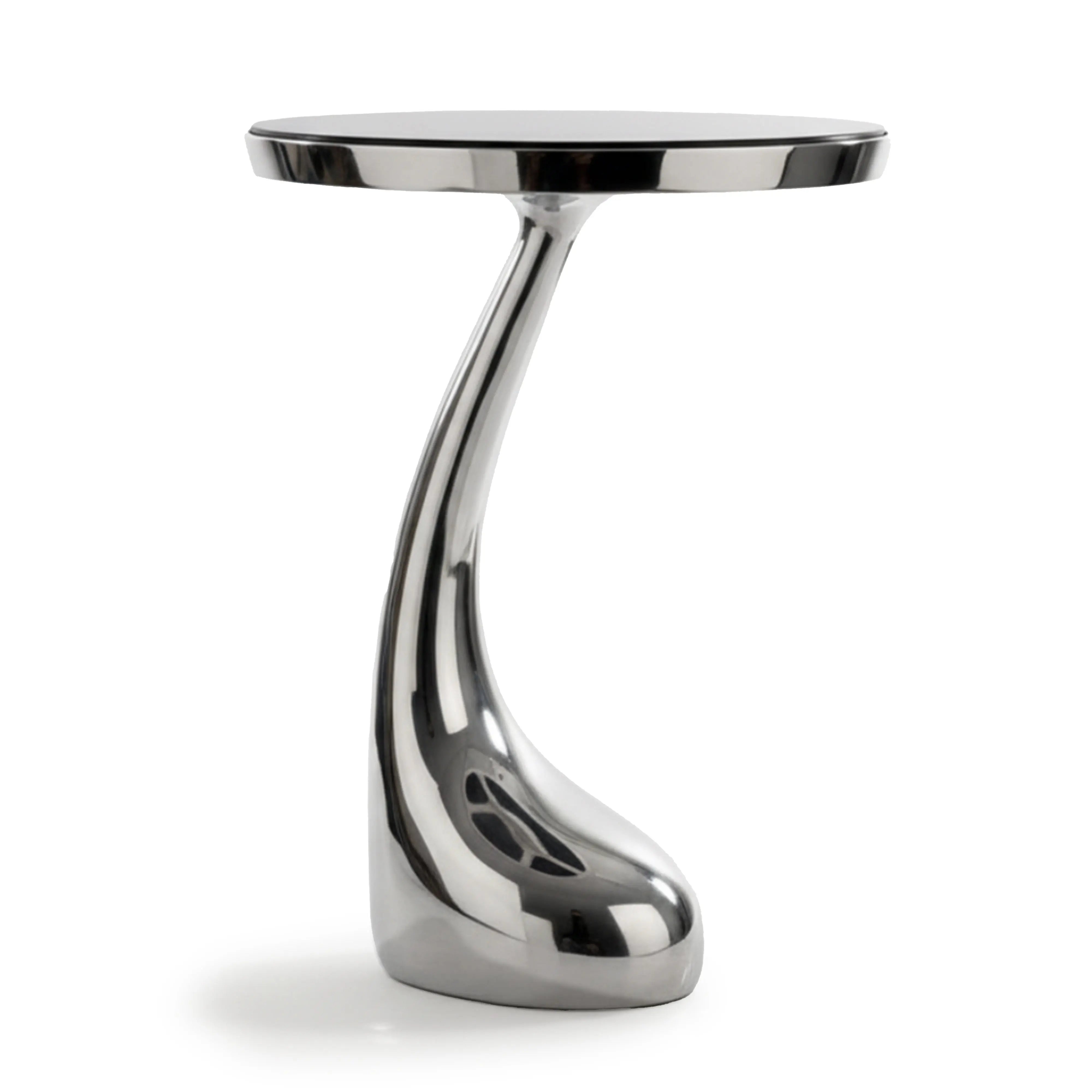 21" Silver And Black Aluminum And Granite Round Abstract End Table Homeroots Living Room