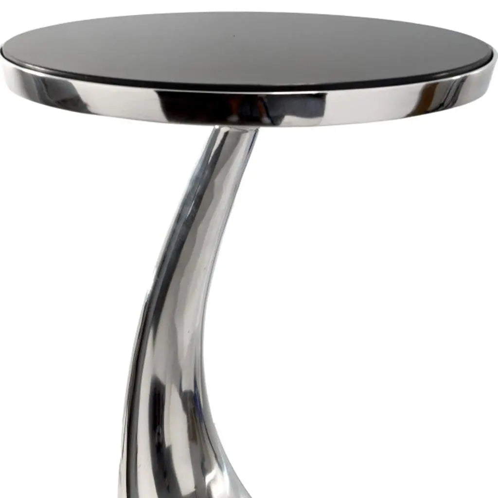 21" Silver And Black Aluminum And Granite Round Abstract End Table Homeroots Living Room