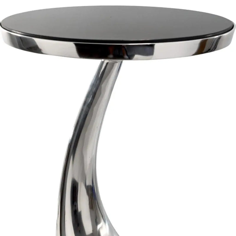 21" Silver And Black Aluminum And Granite Round Abstract End Table Homeroots Living Room