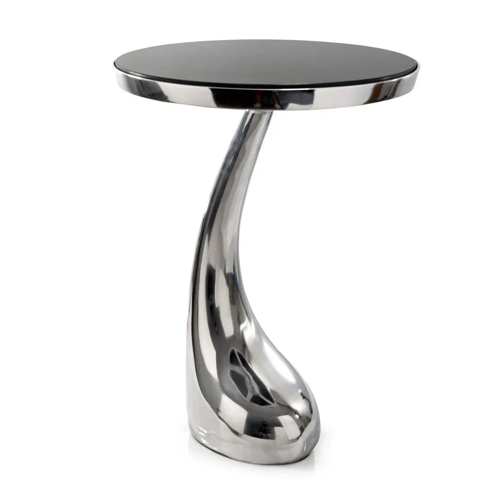 21" Silver And Black Aluminum And Granite Round Abstract End Table Homeroots Living Room