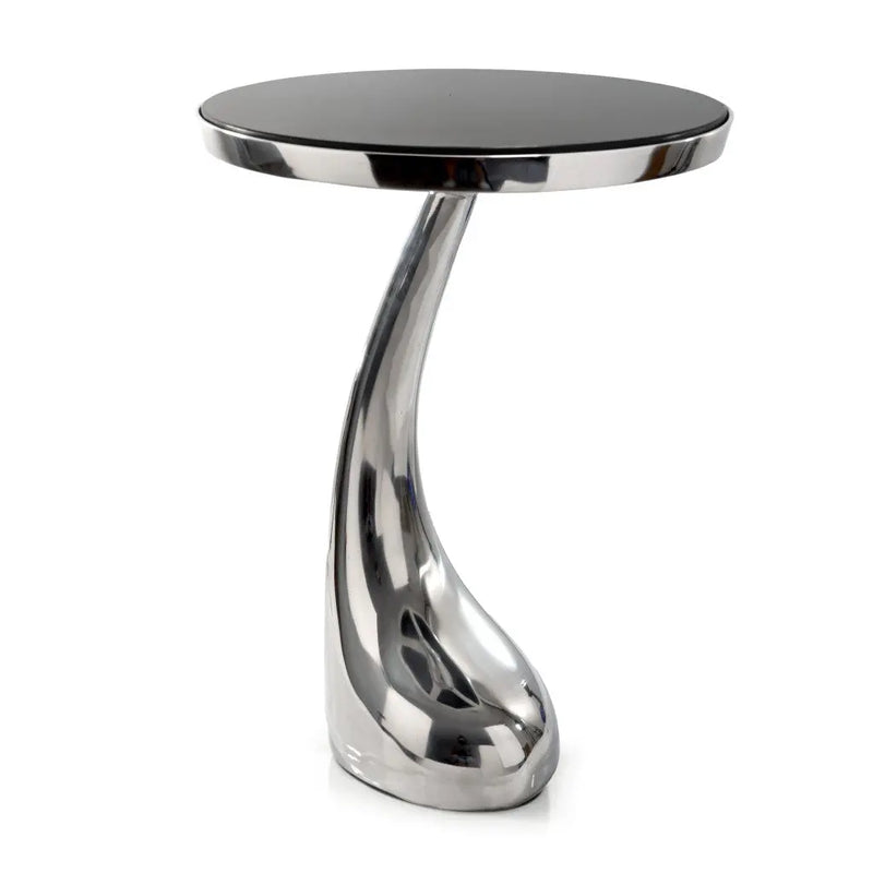 21" Silver And Black Aluminum And Granite Round Abstract End Table Homeroots Living Room