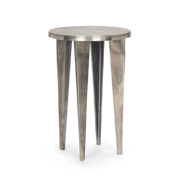 21" Silver Distressed Aluminum Round End Table Homeroots Living Room