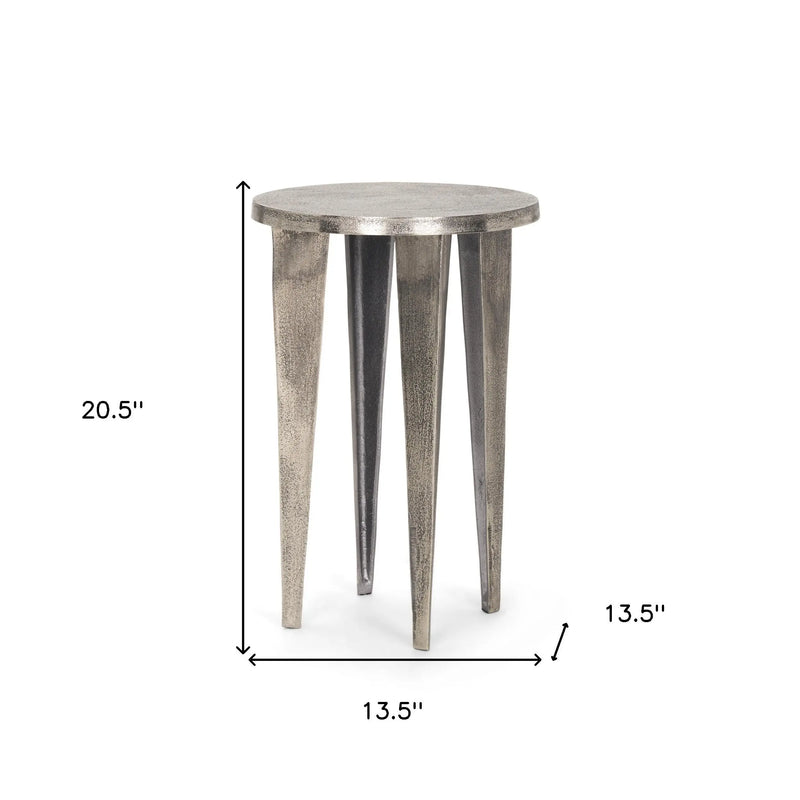 21" Silver Distressed Aluminum Round End Table Homeroots Living Room
