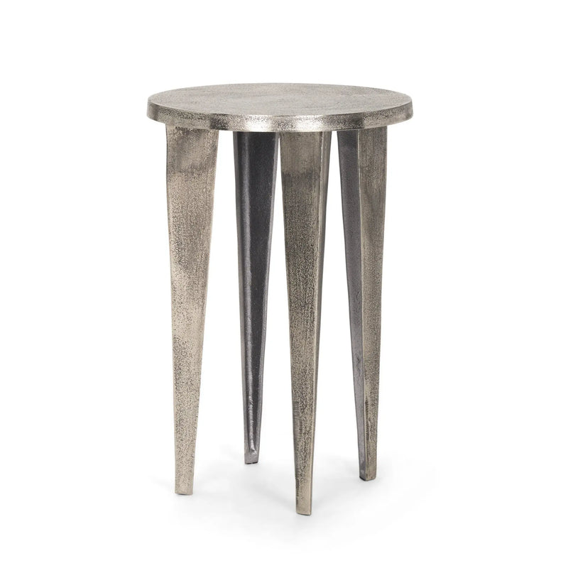 21" Silver Distressed Aluminum Round End Table Homeroots Living Room