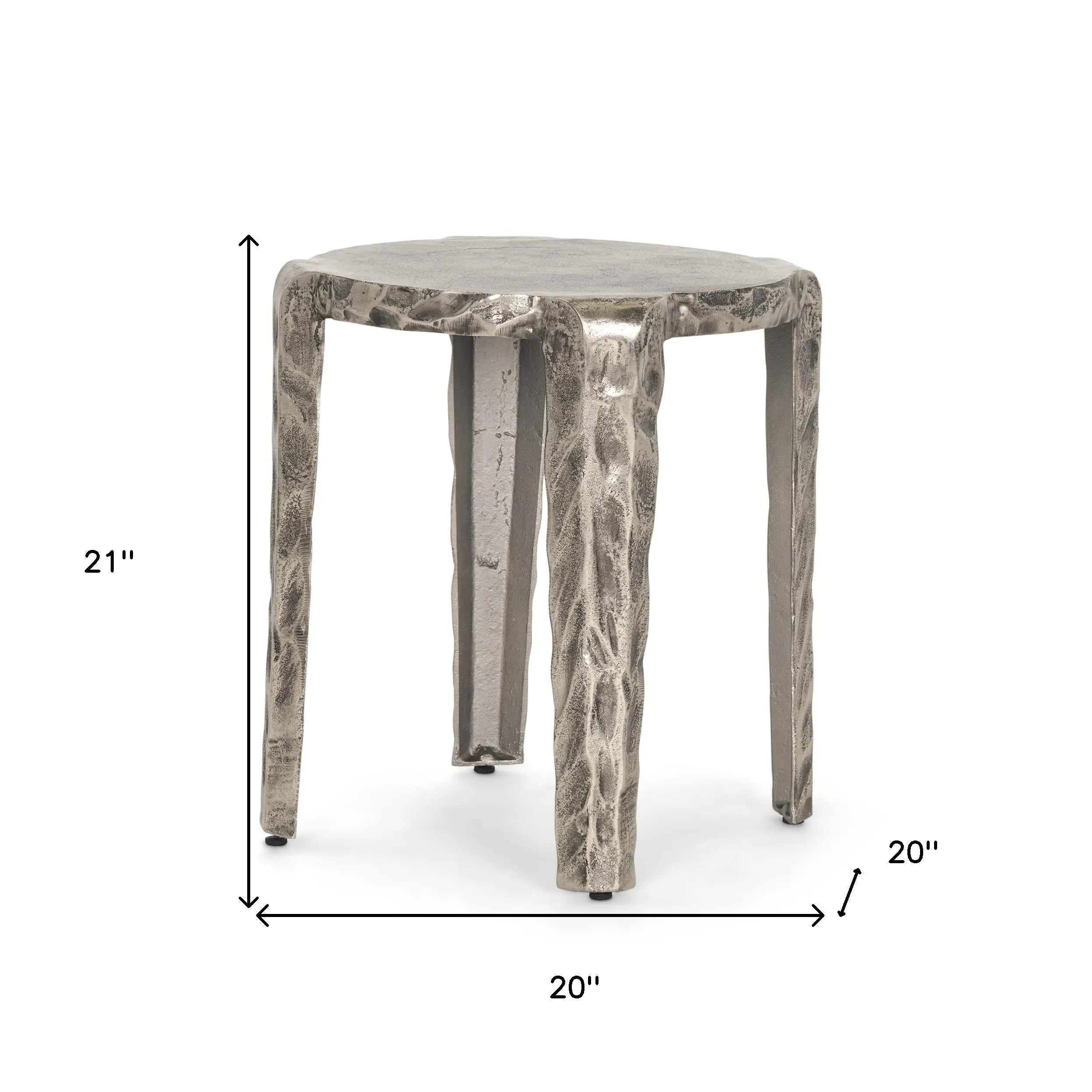 21" Silver Distressed Aluminum Round End Table Homeroots Living Room