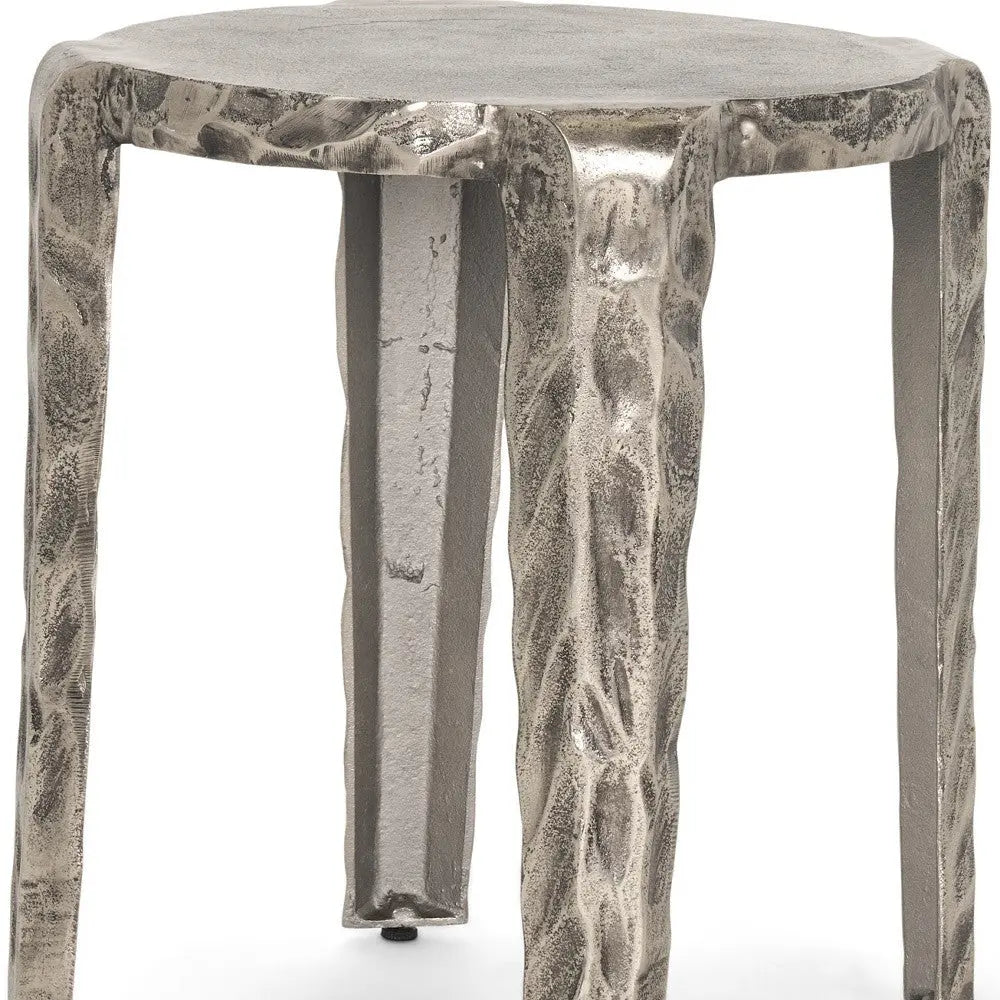 21" Silver Distressed Aluminum Round End Table Homeroots Living Room