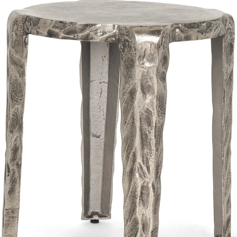 21" Silver Distressed Aluminum Round End Table Homeroots Living Room
