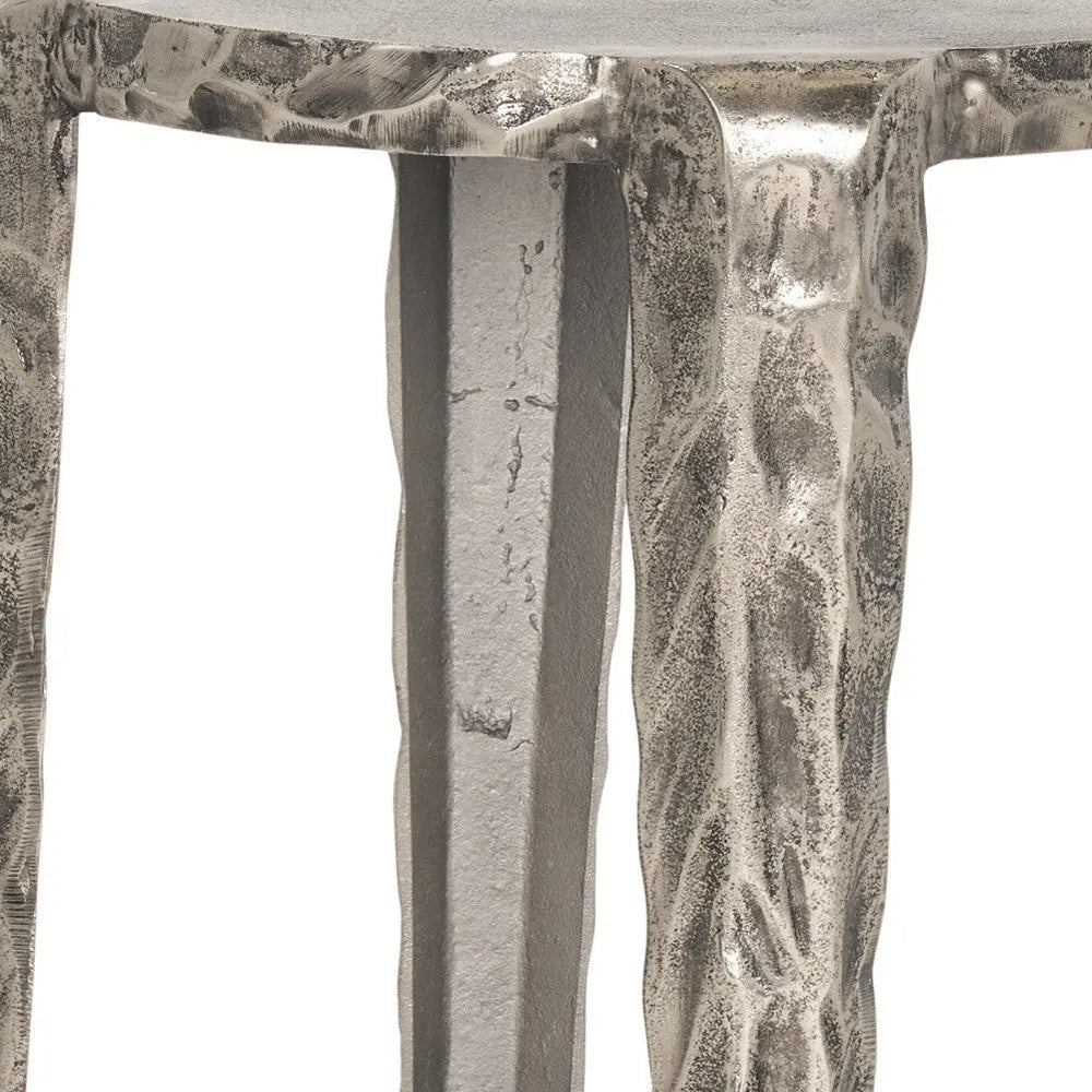 21" Silver Distressed Aluminum Round End Table Homeroots Living Room