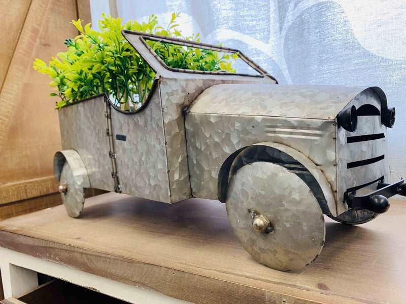 21" Silver Metal Flowers Hand Painted Truck Tabletop Sculpture - GreatEagleInc