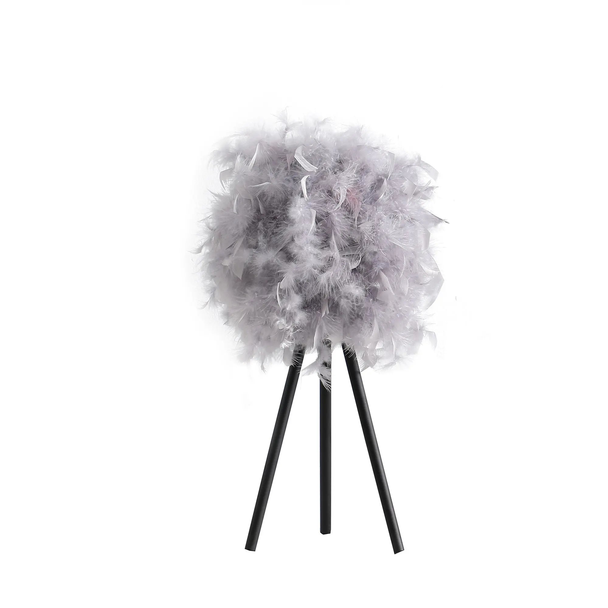 21" Soft Gray Feather Shade Modern Tripod Metal Table Lamp Homeroots Lighting