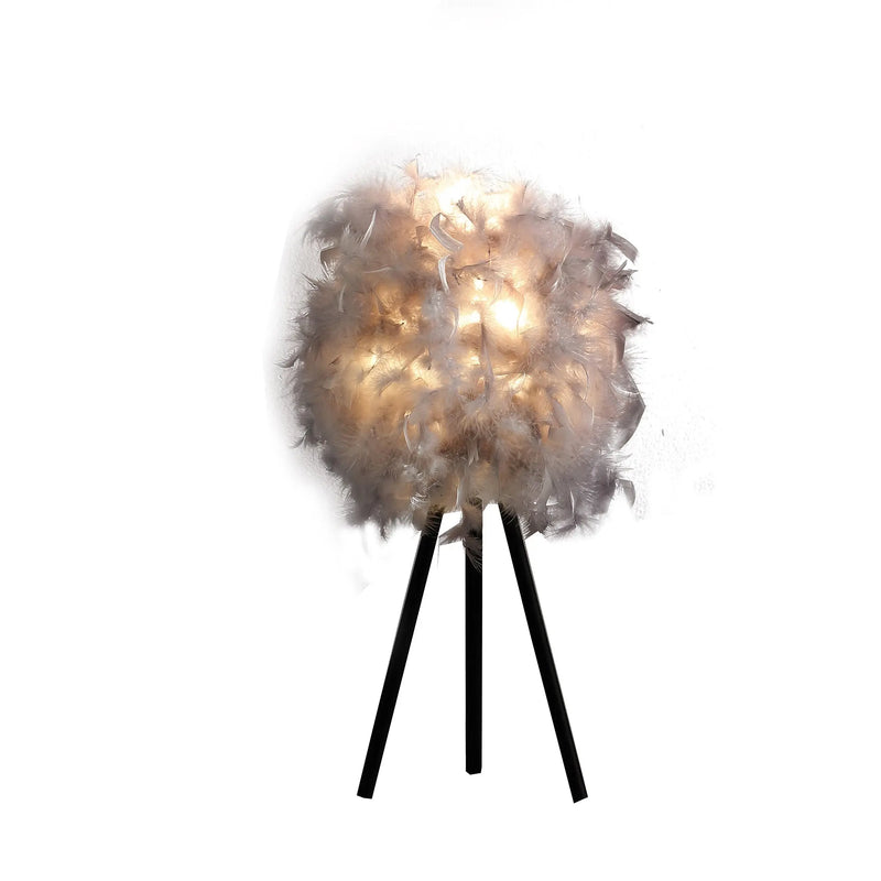 21" Soft Gray Feather Shade Modern Tripod Metal Table Lamp Homeroots Lighting