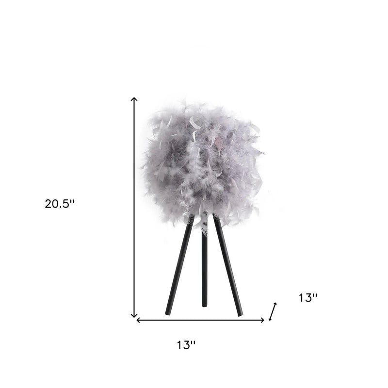 21" Soft Gray Feather Shade Modern Tripod Metal Table Lamp Homeroots Lighting
