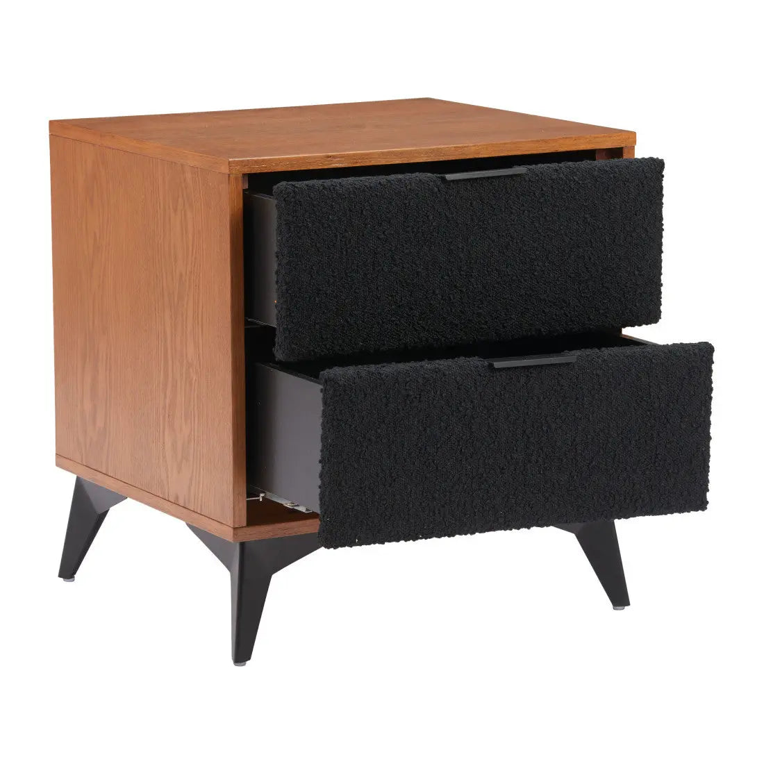 21" Walnut Wood and Steel Two Drawer Nightstand Homeroots