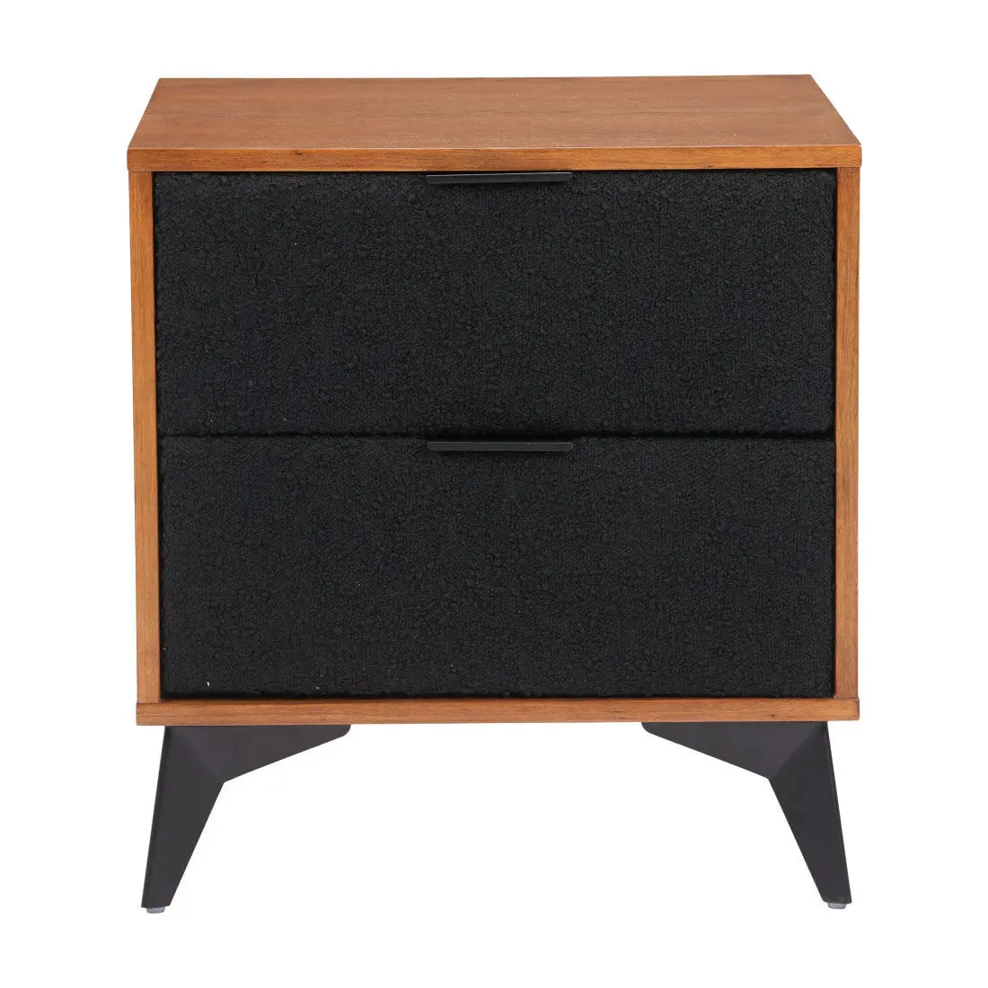 21" Walnut Wood and Steel Two Drawer Nightstand Homeroots
