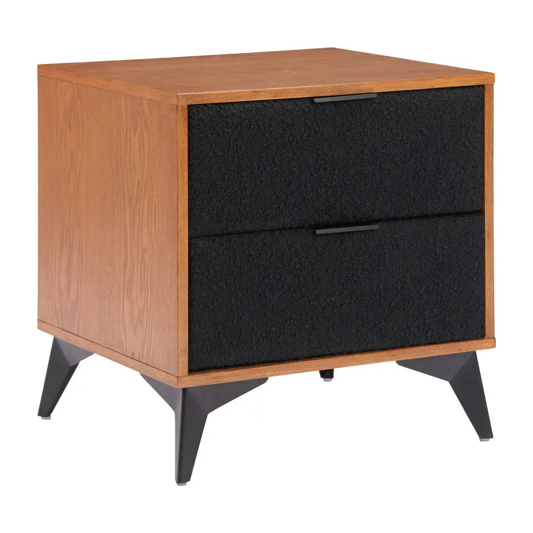 21" Walnut Wood and Steel Two Drawer Nightstand Homeroots