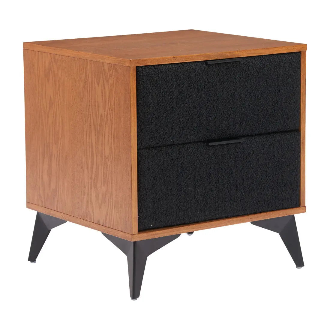 21" Walnut Wood and Steel Two Drawer Nightstand Homeroots