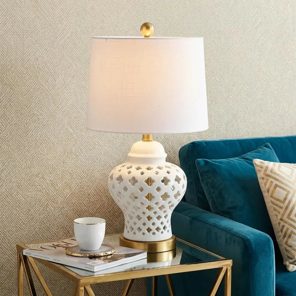 21" White And Gold Urn Table Lamp With Drum Shade Homeroots Lighting