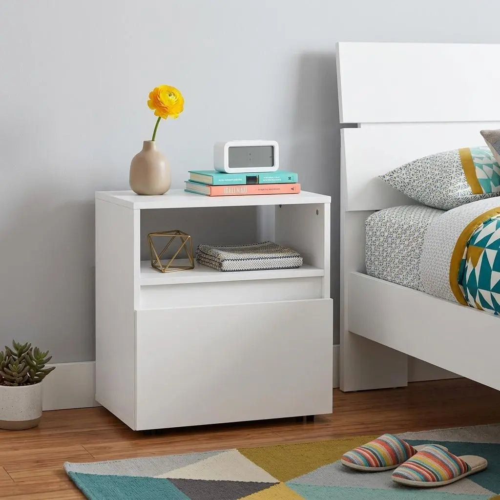 21" White Wood One Drawer Nightstand Homeroots Bed & Bath