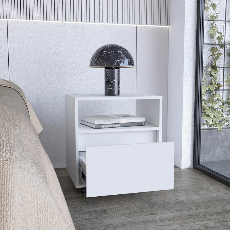 21" White Wood One Drawer Nightstand Homeroots Bed & Bath