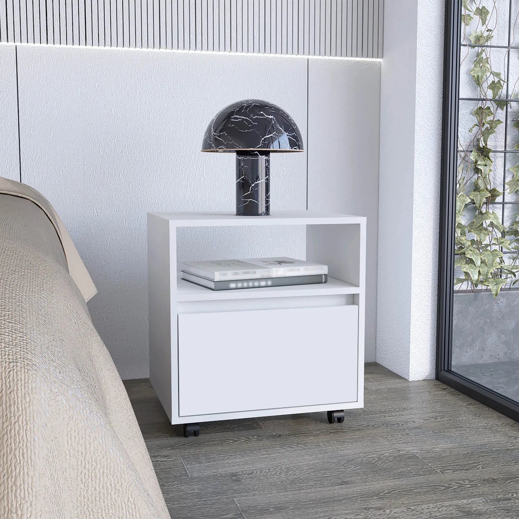 21" White Wood One Drawer Nightstand Homeroots Bed & Bath