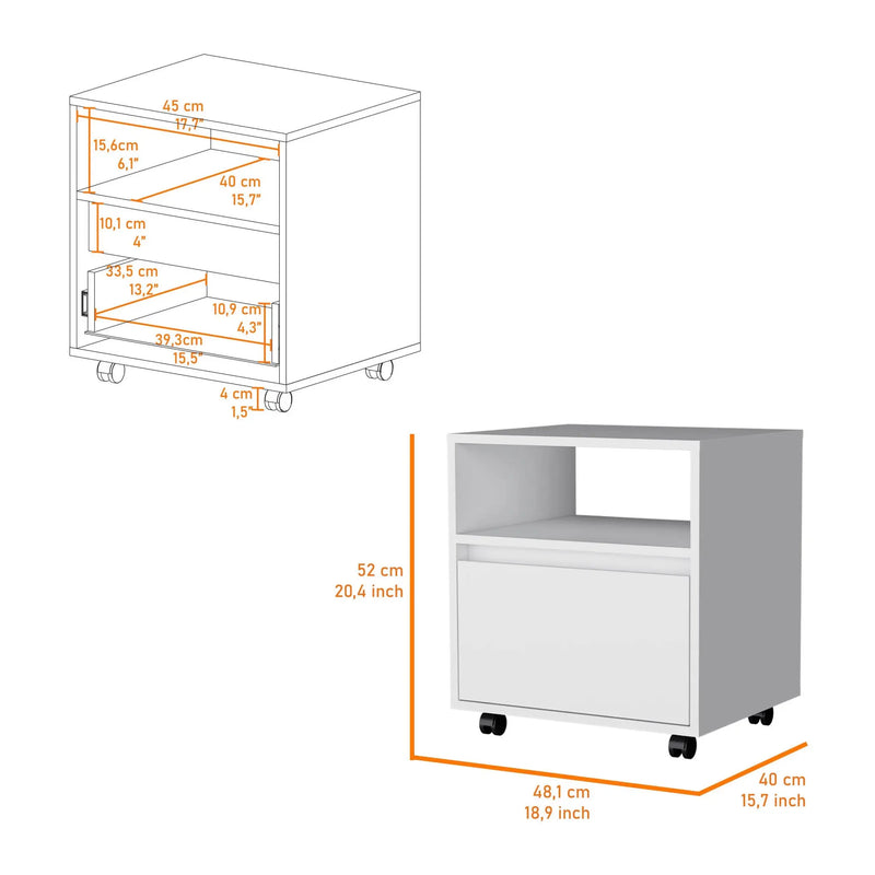 21" White Wood One Drawer Nightstand with Integrated Tech Homeroots Bed & Bath