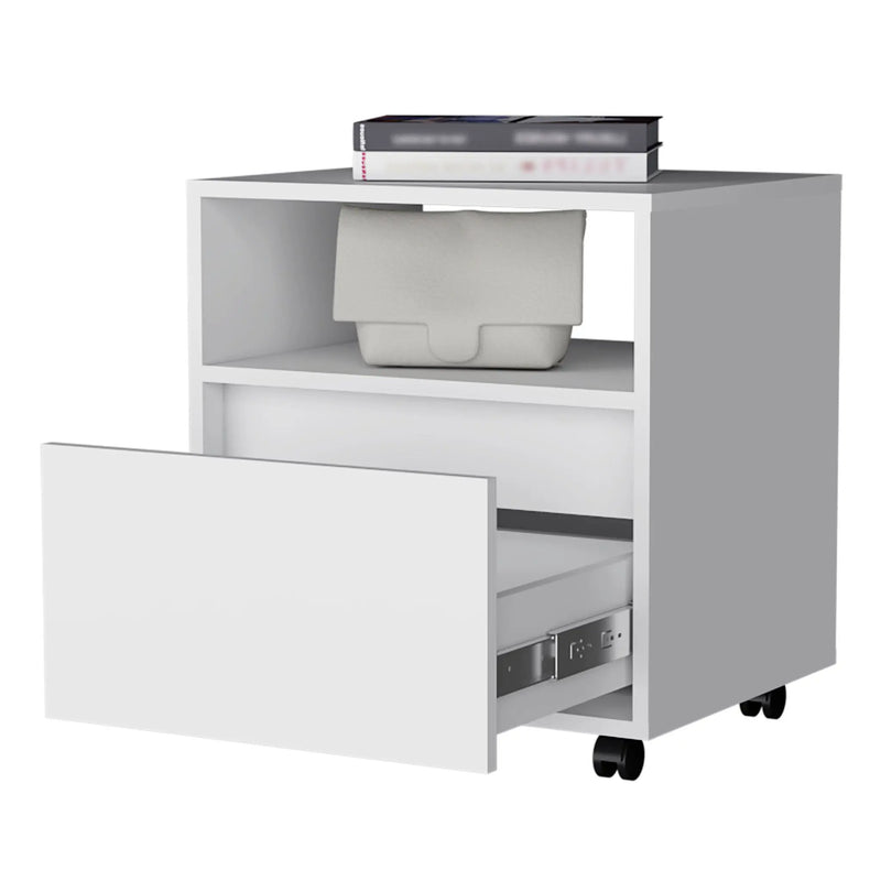 21" White Wood One Drawer Nightstand with Integrated Tech Homeroots Bed & Bath