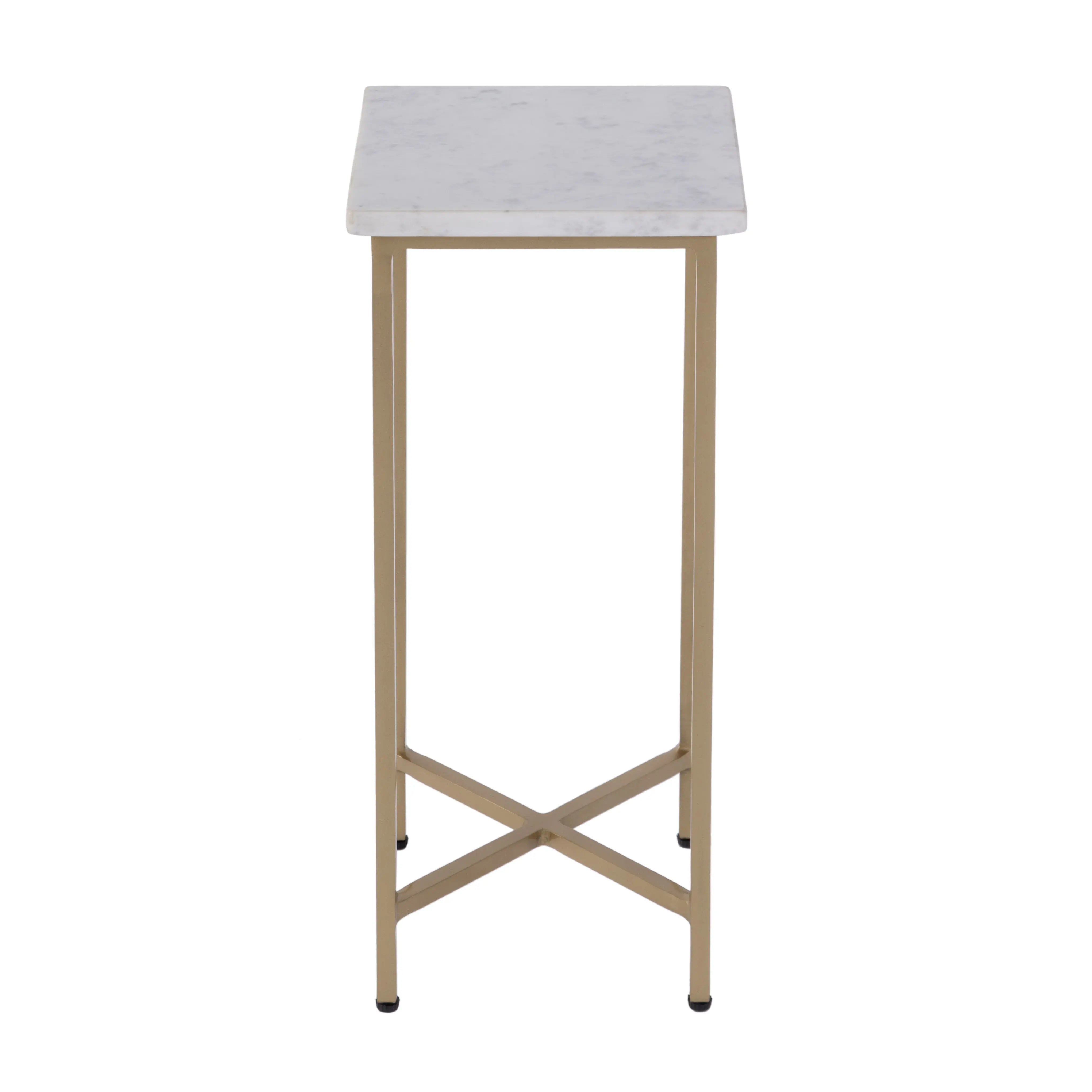 21" White and Gold Distressed Marble and Iron Square End Table - GreatEagleInc