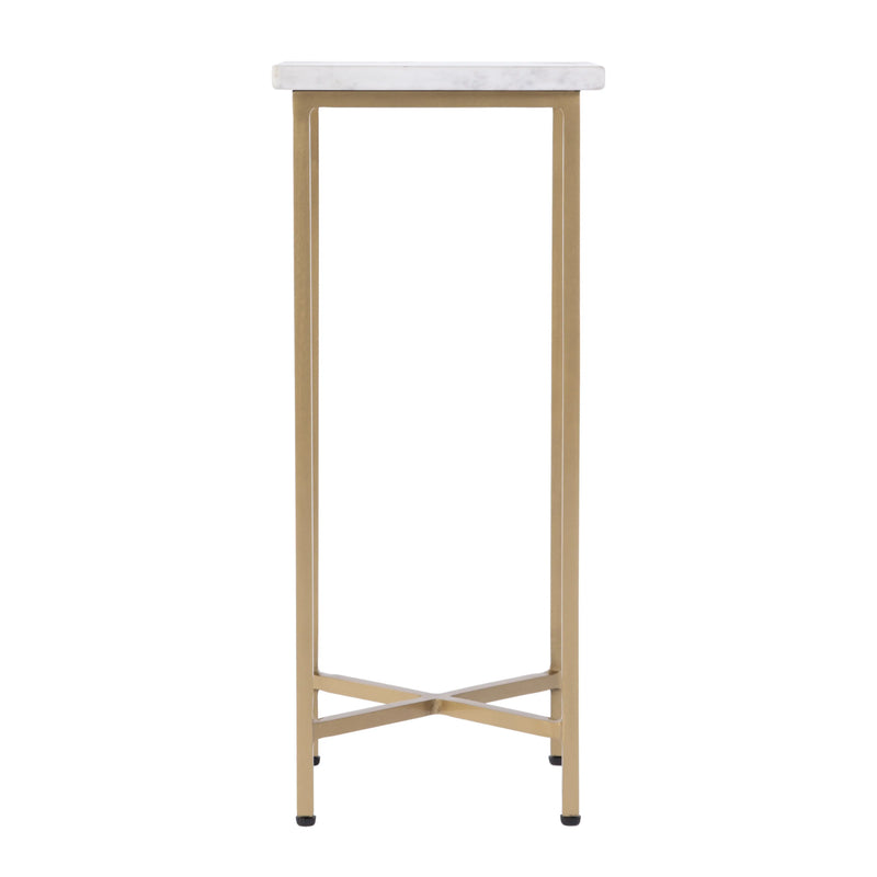 21" White and Gold Distressed Marble and Iron Square End Table - GreatEagleInc