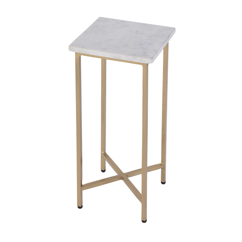 21" White and Gold Distressed Marble and Iron Square End Table - GreatEagleInc