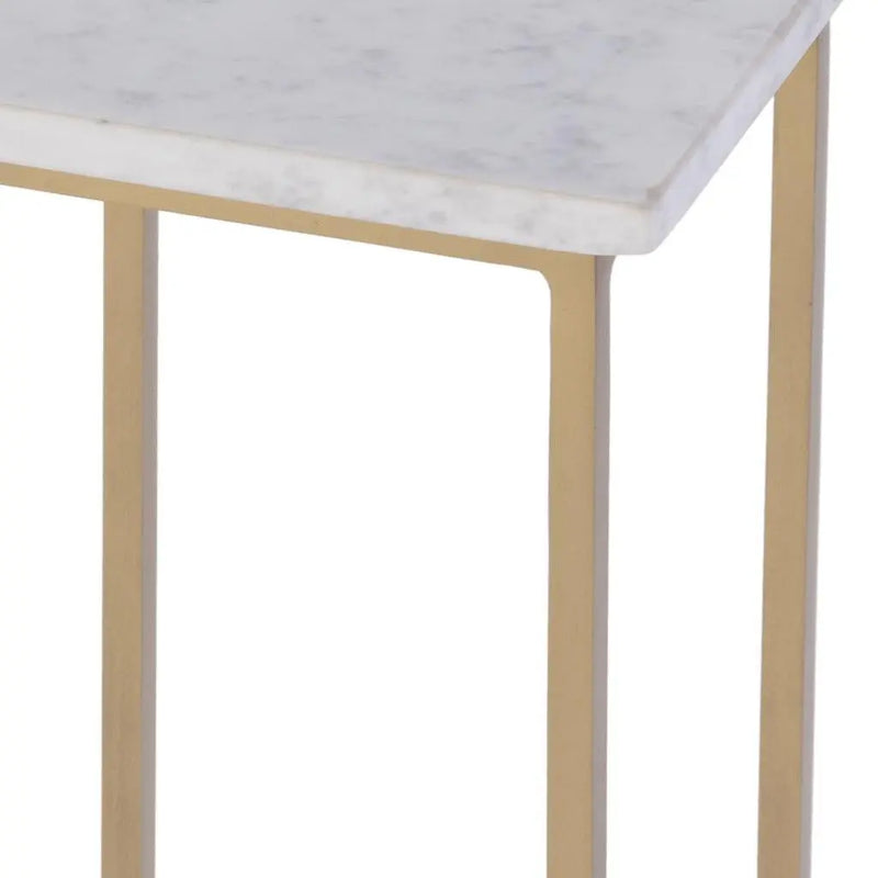 21" White and Gold Distressed Marble and Iron Square End Table - GreatEagleInc