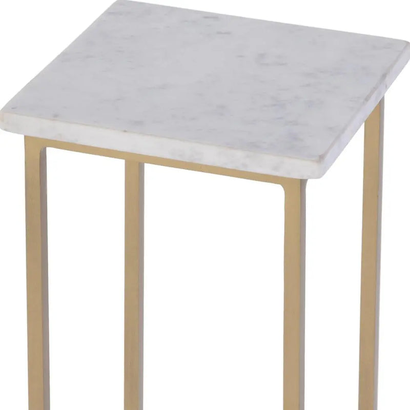 21" White and Gold Distressed Marble and Iron Square End Table - GreatEagleInc