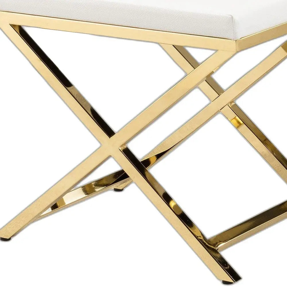 21" White and Gold Faux Leather Vanity Chair Homeroots Living Room