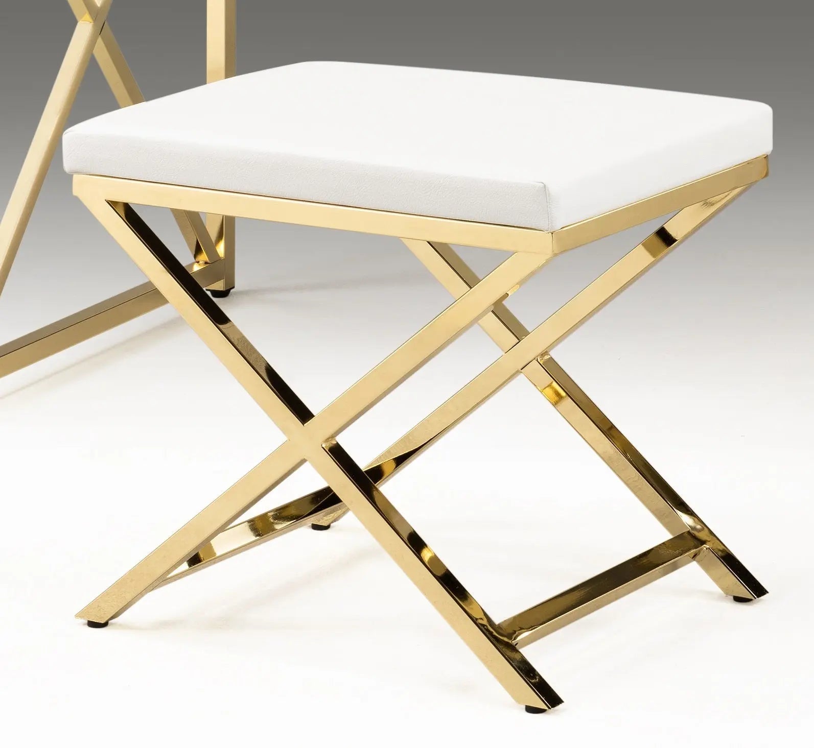 21" White and Gold Faux Leather Vanity Chair Homeroots Living Room