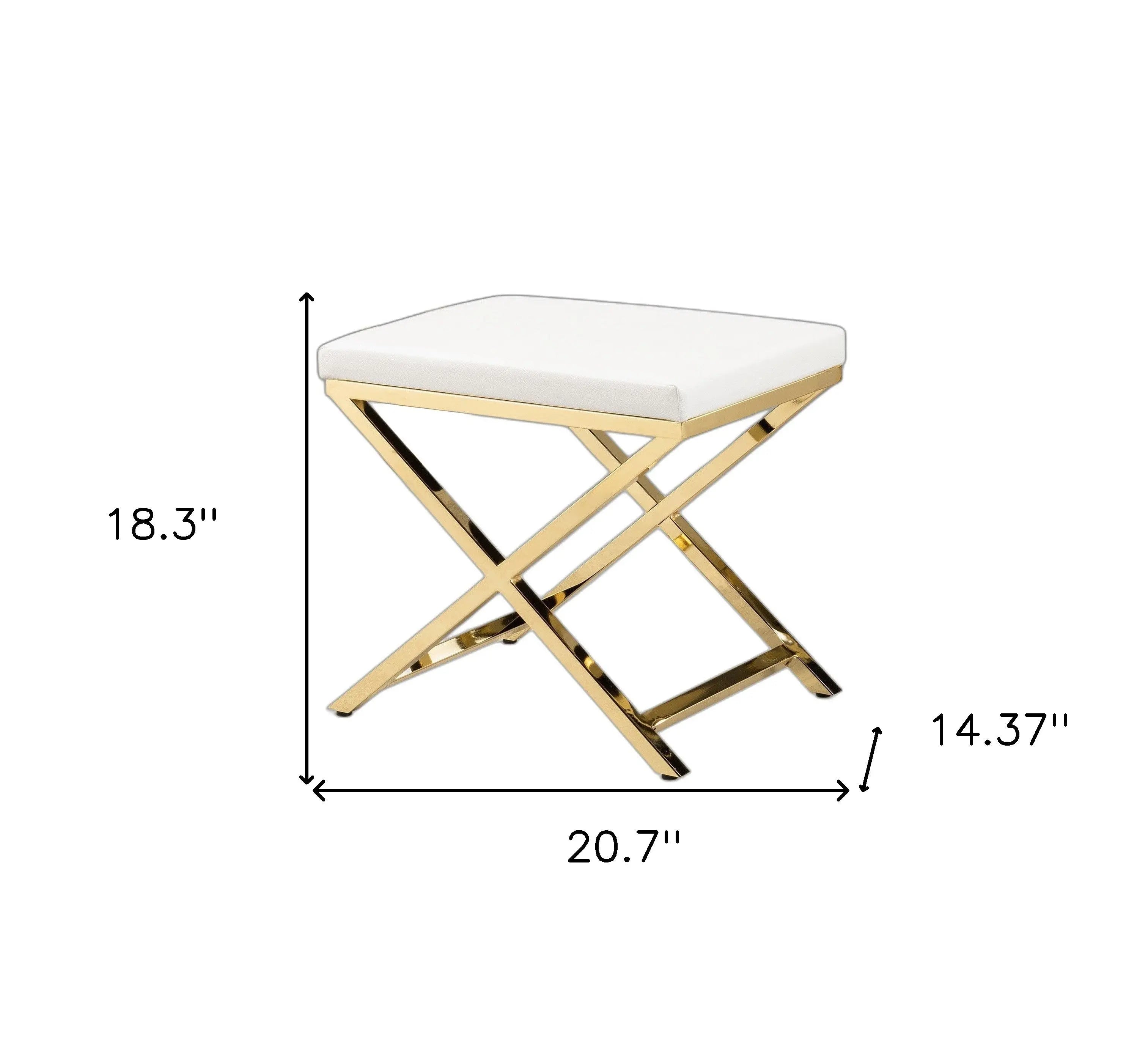 21" White and Gold Faux Leather Vanity Chair Homeroots Living Room