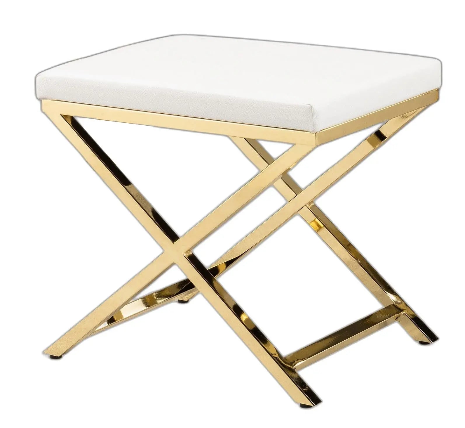 21" White and Gold Faux Leather Vanity Chair Homeroots Living Room