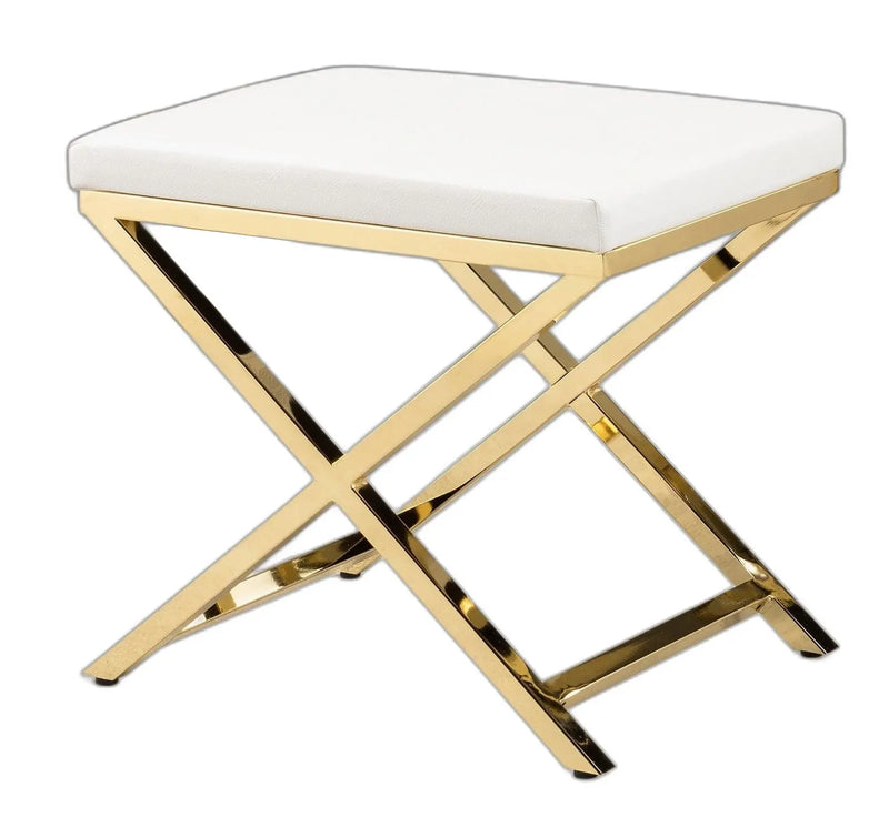 21" White and Gold Faux Leather Vanity Chair Homeroots Living Room