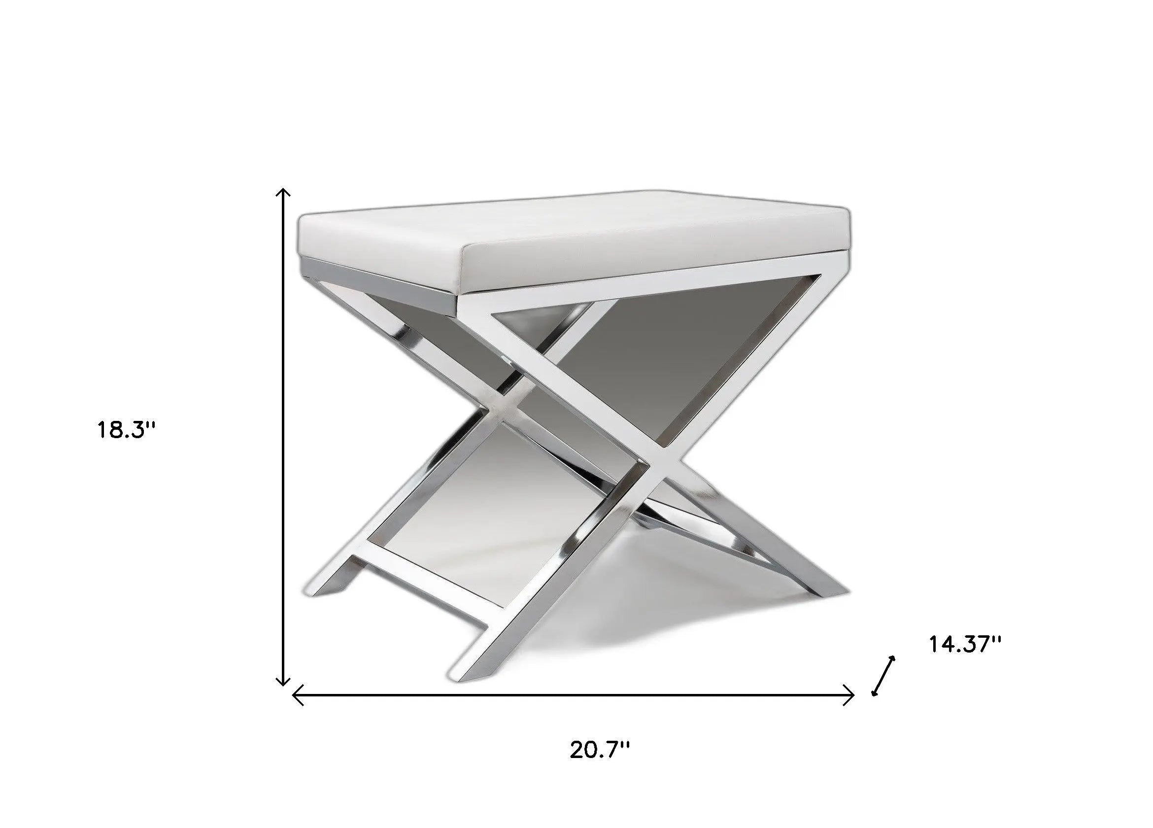 21" White and Silver Faux Leather and Metal Vanity Chair Homeroots Living Room