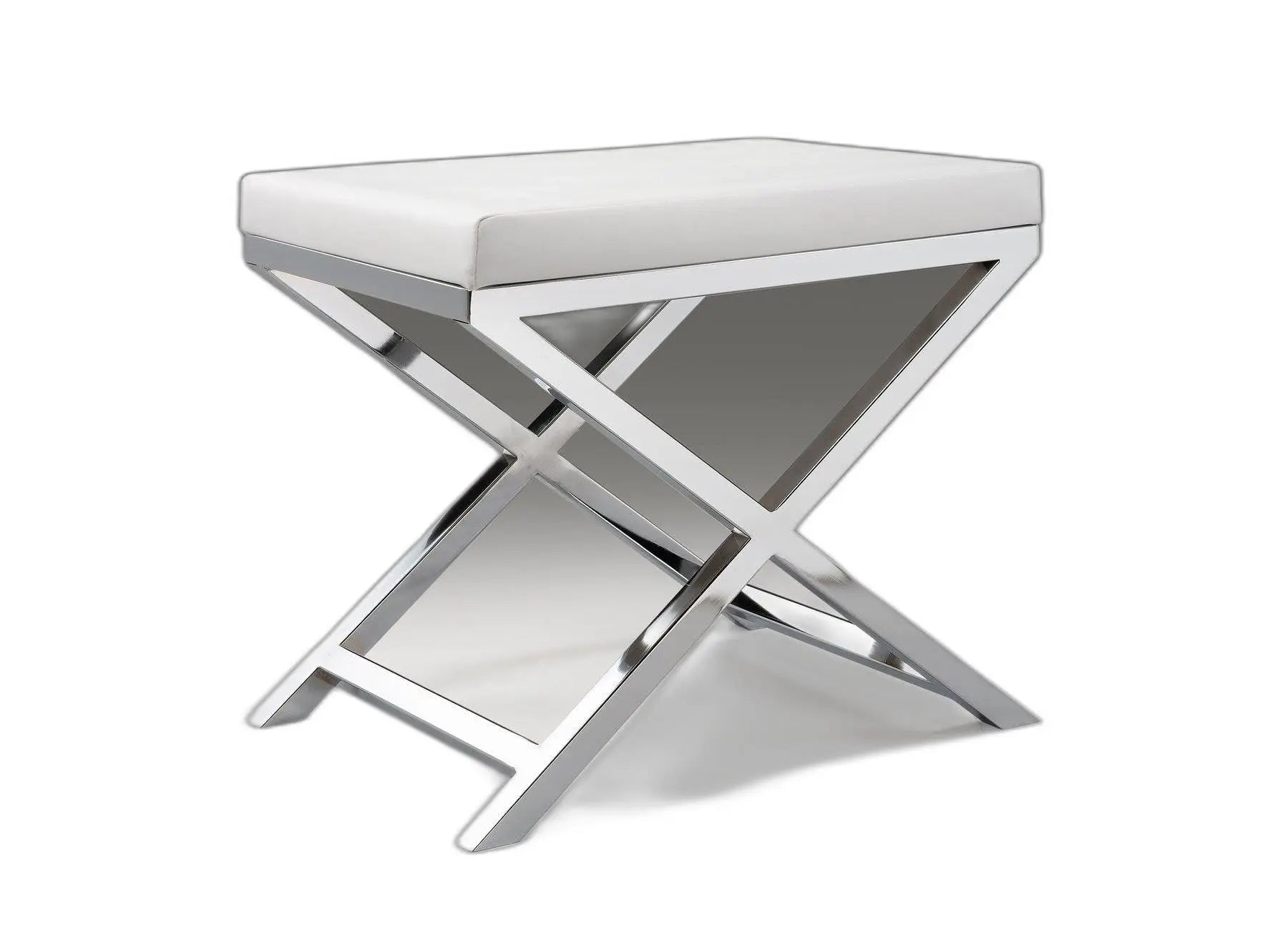 21" White and Silver Faux Leather and Metal Vanity Chair Homeroots Living Room