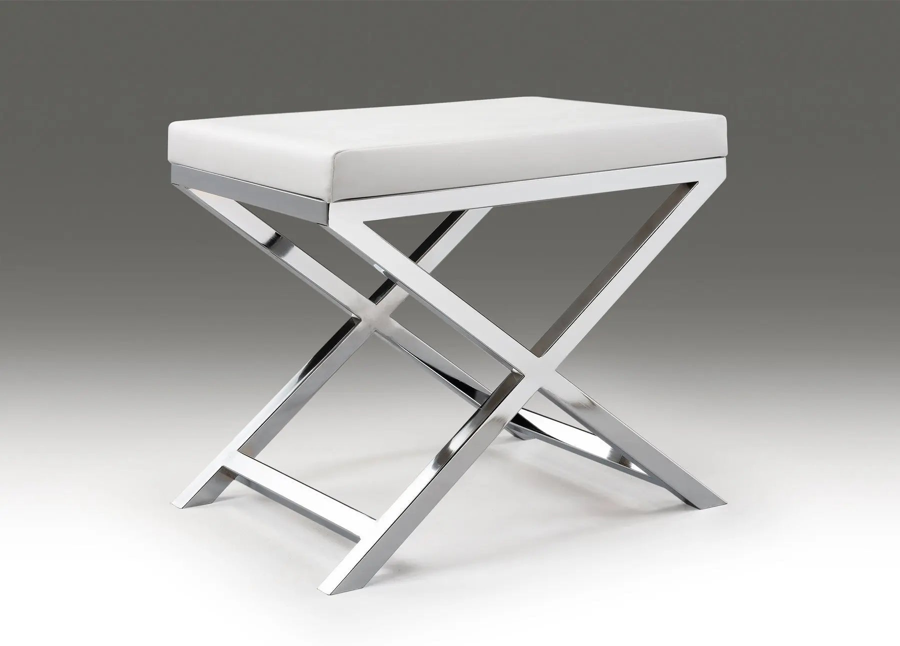 21" White and Silver Faux Leather and Metal Vanity Chair Homeroots Living Room